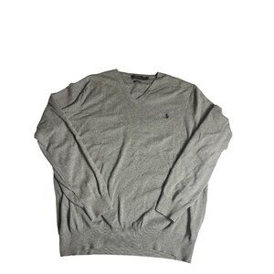 Polo Ralph Lauren Mens XXL V-Neck Sweater Gray Pima Cotton Embroidered Logo